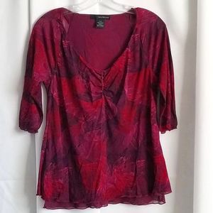 Calvin Klein Lined Lightweight Top with Sheer Sleeves Size LP